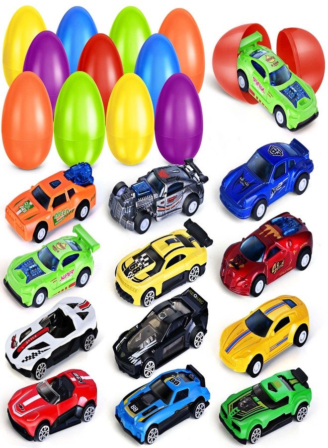 ShyLizard 12Pack Prefilled Easter Eggs with Toys Inside, Easter Eggs with Die-cast Racing Cars for Kids Easter Basket Stuffers, Easter Egg Hunting Games, Easter Party Favor, Easter Prizes Reward - Image 1